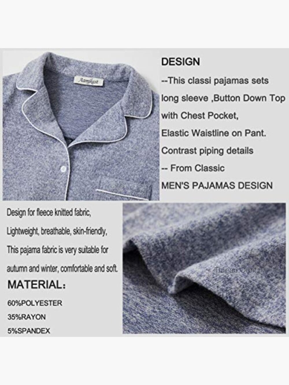 Two Piece Pajama Set Long Sleeve Button Down Sleepwear Lounge Soft - Picture 6 of 7